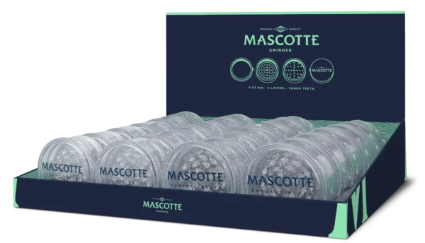 Mascotte Plastic Grinder - Reliable 4-layer grinder with sharp shark teeth, transparent design, and 60mm diameter. Plastic grinder